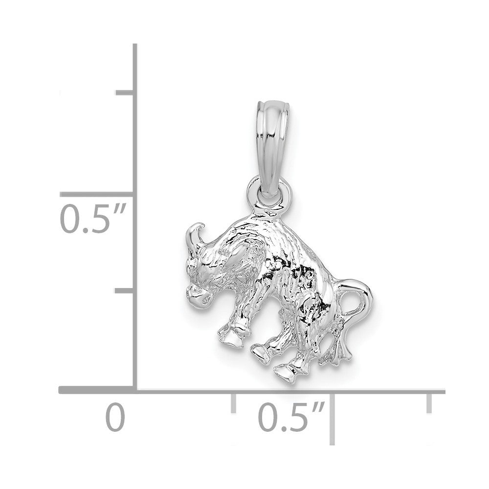 De-Ani Sterling Silver Rhodium-Plated Polished 3D Taurus Zodiac Pendant