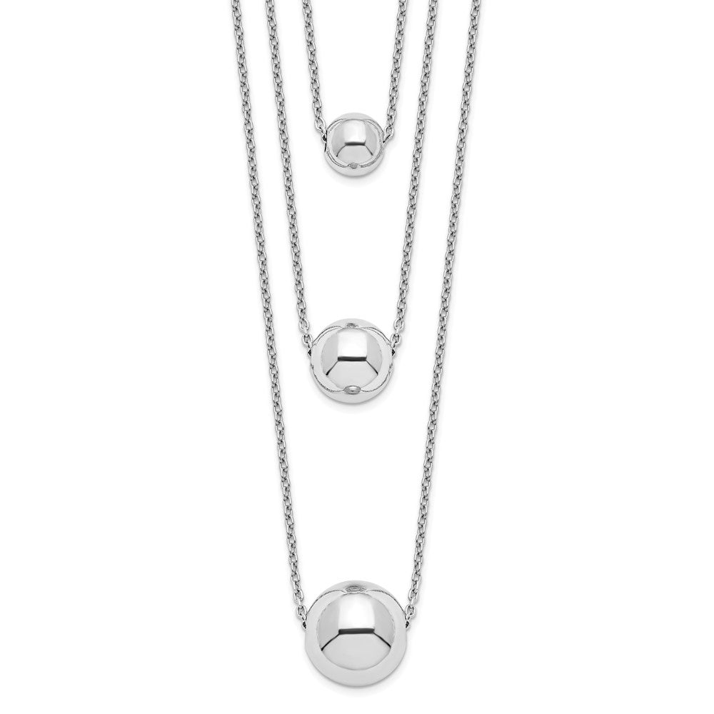 Sterling Silver Rhodium-plated 3-Strand w/2in ext. Polished Necklace 16 Inches