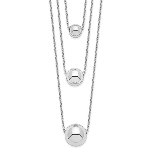 Sterling Silver Rhodium-plated 3-Strand w/2in ext. Polished Necklace 16 Inches