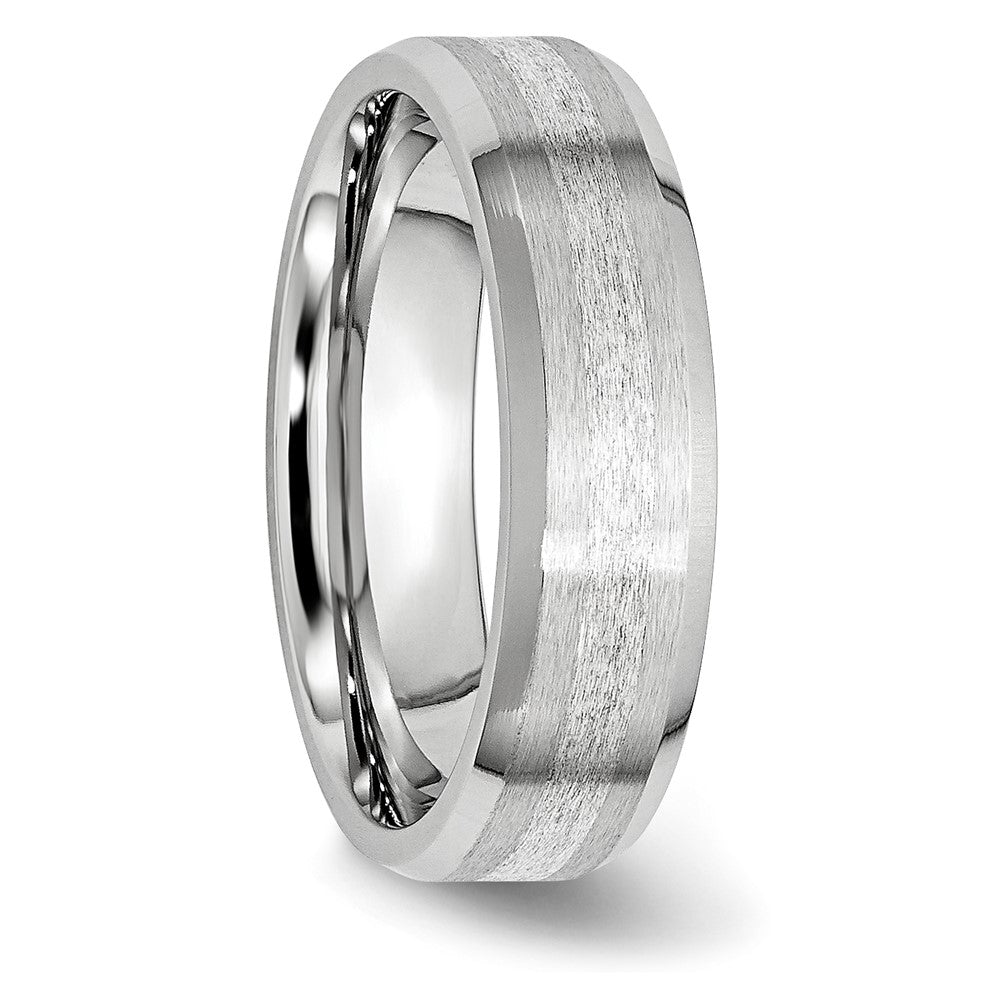 Cobalt Sterling Silver Inlay Satin/Polished 6mm Beveled Edge Band Size - 12.5