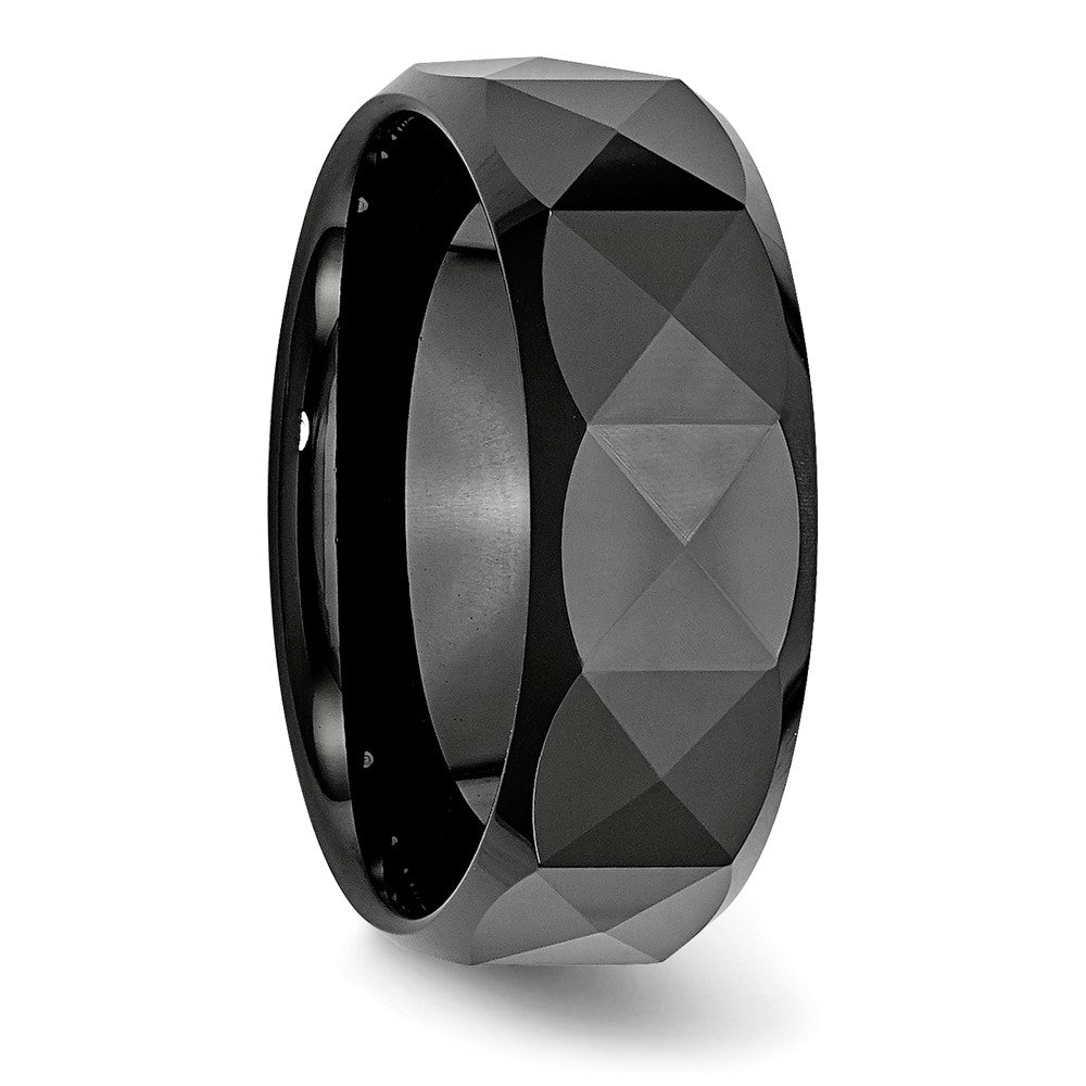 Ceramic Faceted Black 8mm Polished Beveled Edge Band Size - 7