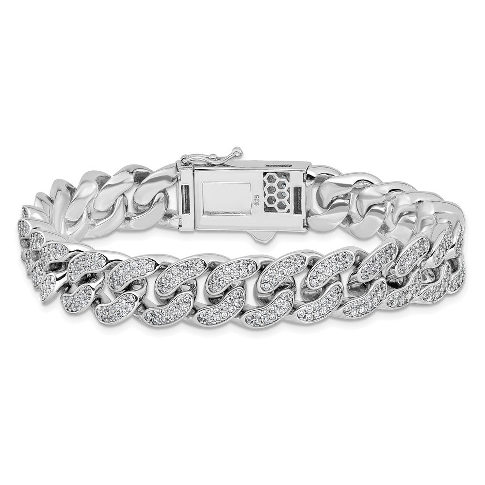 Sterling Silver Rhodium-plated CZ 8in Curb Bracelet 8.25 inches