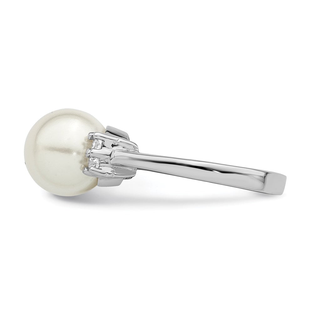 Majestik Sterling Silver Rhodium-plated Size 7 10-11mm White Imitation Shell Pearl and CZ Ring
