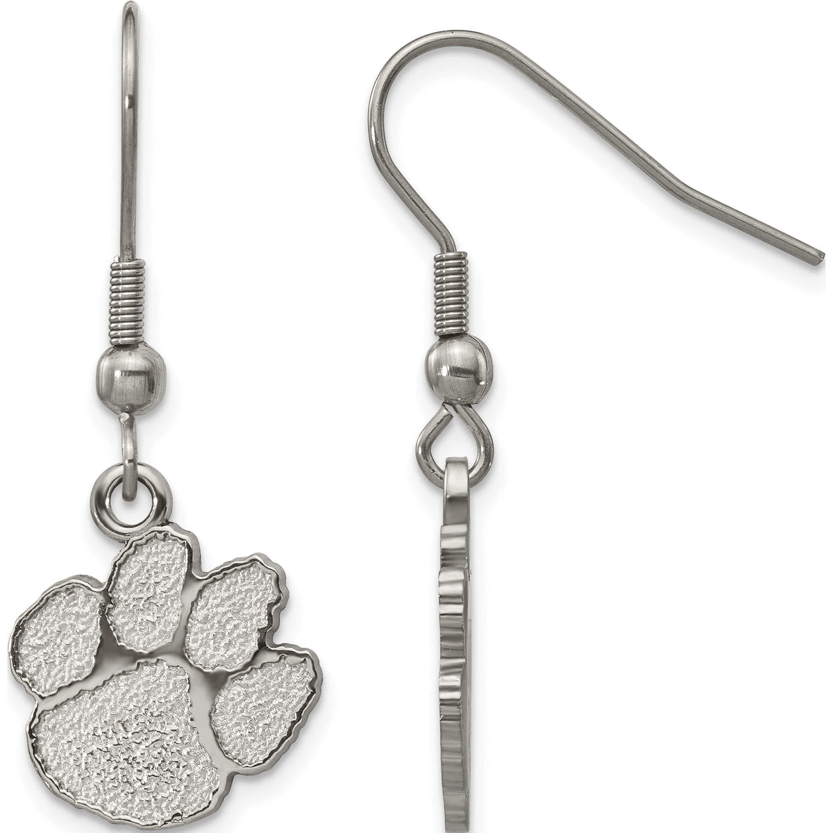 Stainless Steel LogoArt Clemson University Tiger Paw Dangle Wire Earrings QST517CU