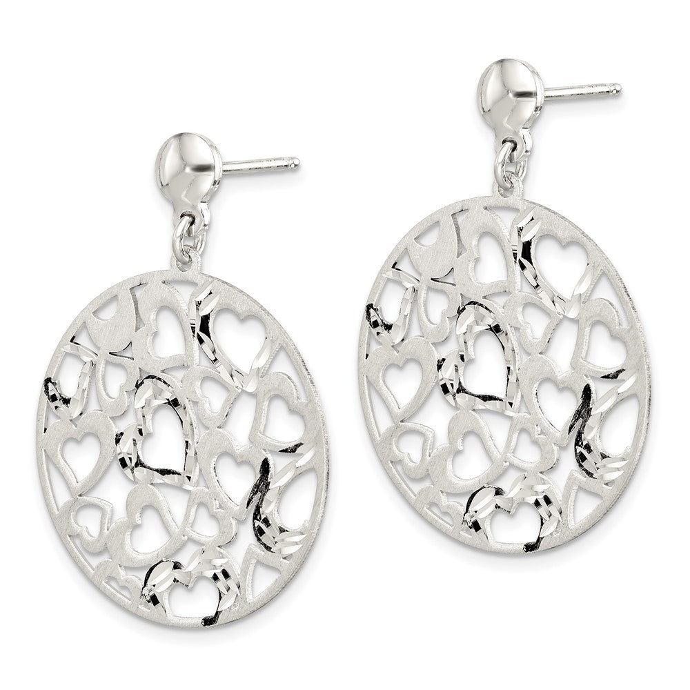 Sterling Silver Brushed Hearts Dangle Earrings