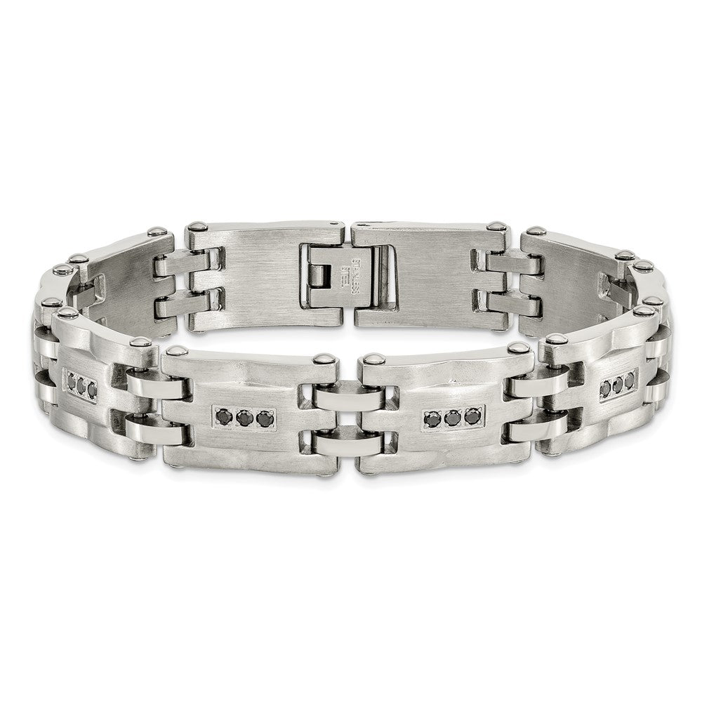 Stainless Steel Brushed and Polished 3/4ct tw. Diamond 8.5in Bracelet 8.5 inches