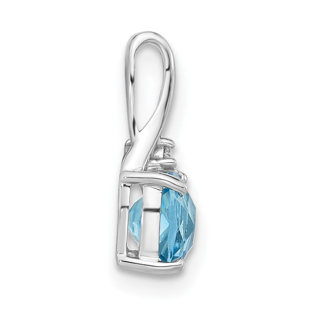 10k White Gold Checkerboard Blue Topaz & Diamond Chain Slide