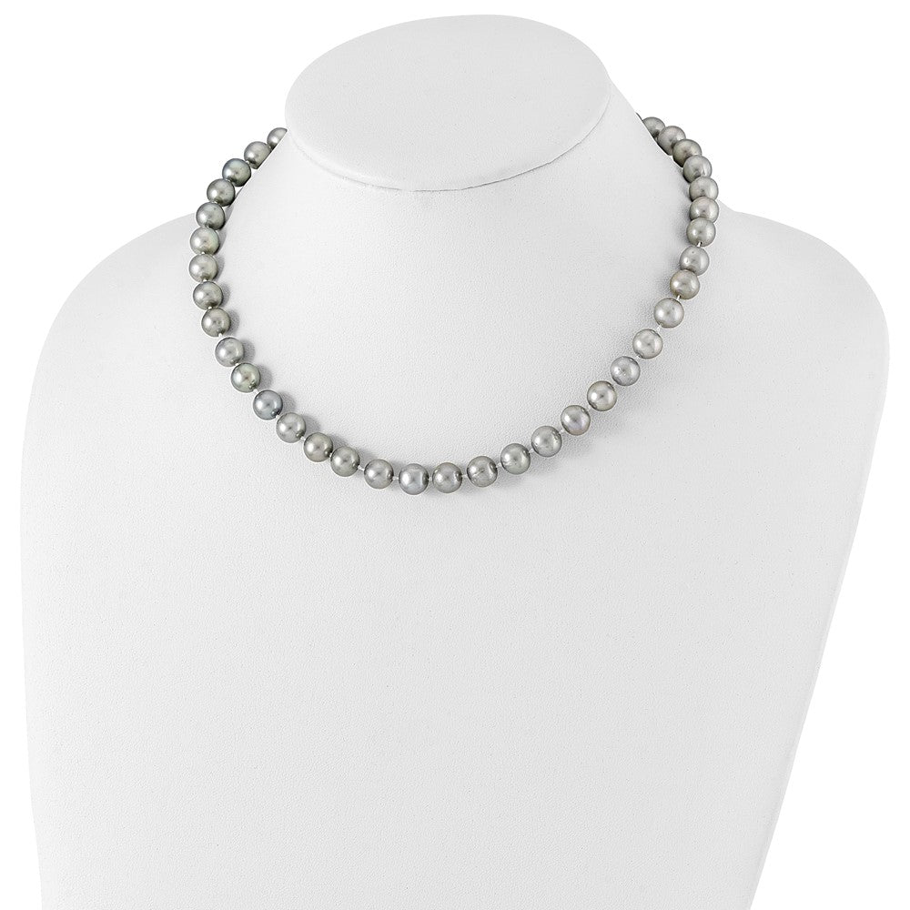 Sterling Silver Rhodium-plated 8-9mm Grey Near-Round Freshwater Cultured Pearl 16 inch Necklace 16 Inches