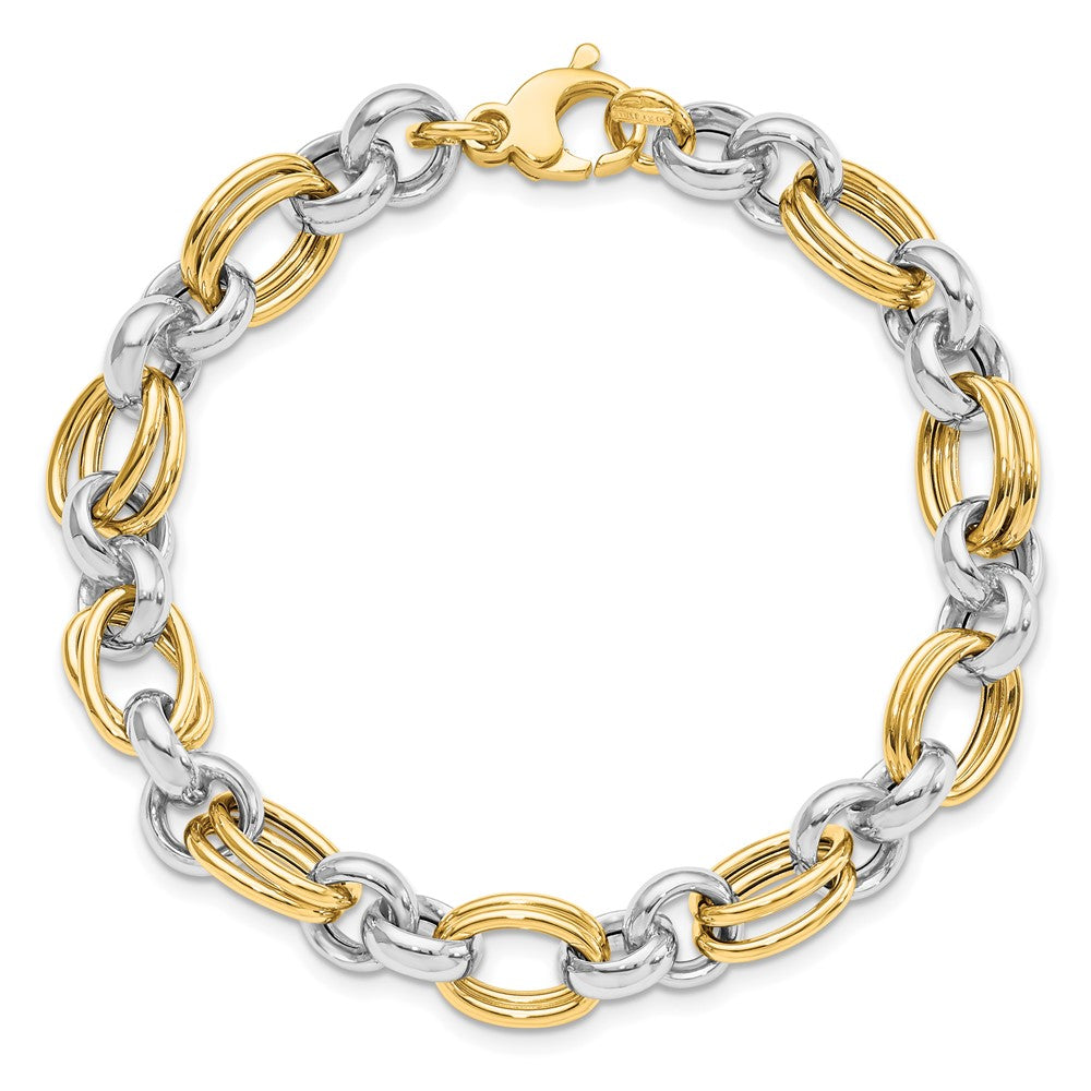 14K Two-tone Polished Link Bracelet 7.5  inches