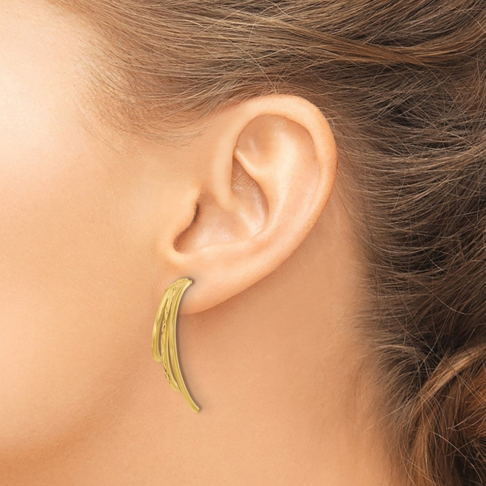 14K Polished and D/C 3-Row Drop Post Earrings