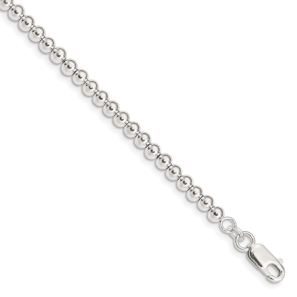 Sterling Silver Polished Beaded Chain with 1in Ext. Children's Bracelet 6 inches