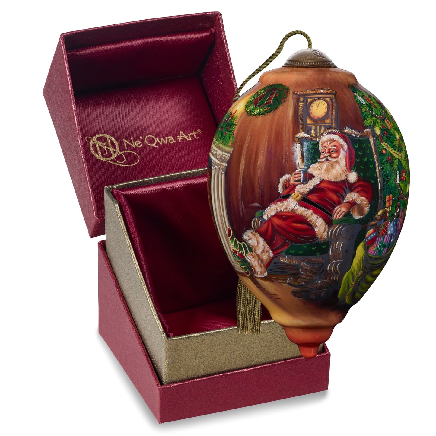 Neqwa Art Down Through the Chimney Santa by Hazel Lincoln Hand-painted Glass Ornament