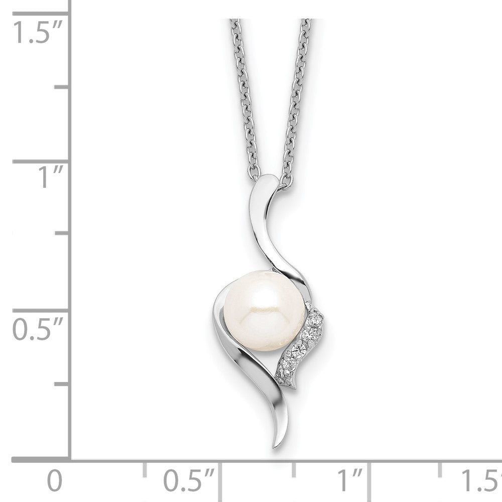 Sterling Silver Rhodium-plated 6-7mm White Semi-Round Freshwater Cultured Pearl and CZ 17 inch Necklace 17 Inches