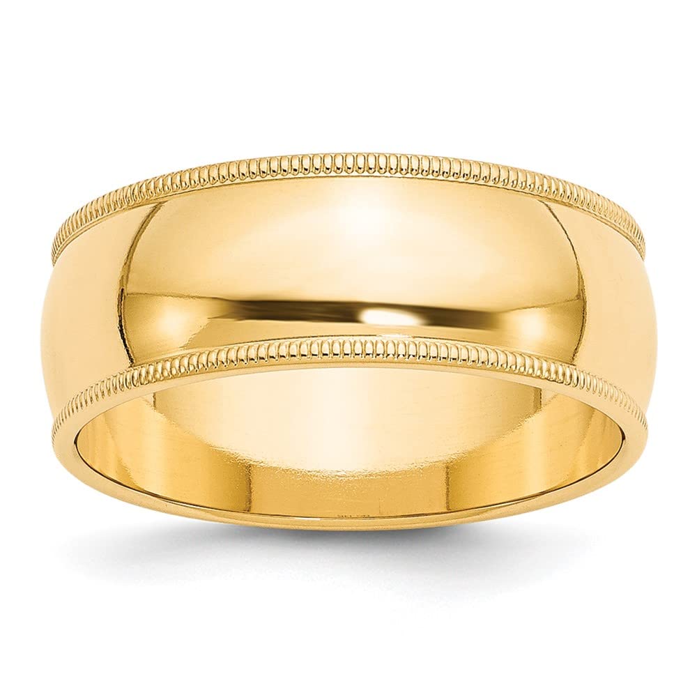 10k Yellow Gold 8mm Milgrain Half Round Wedding Band Size 8