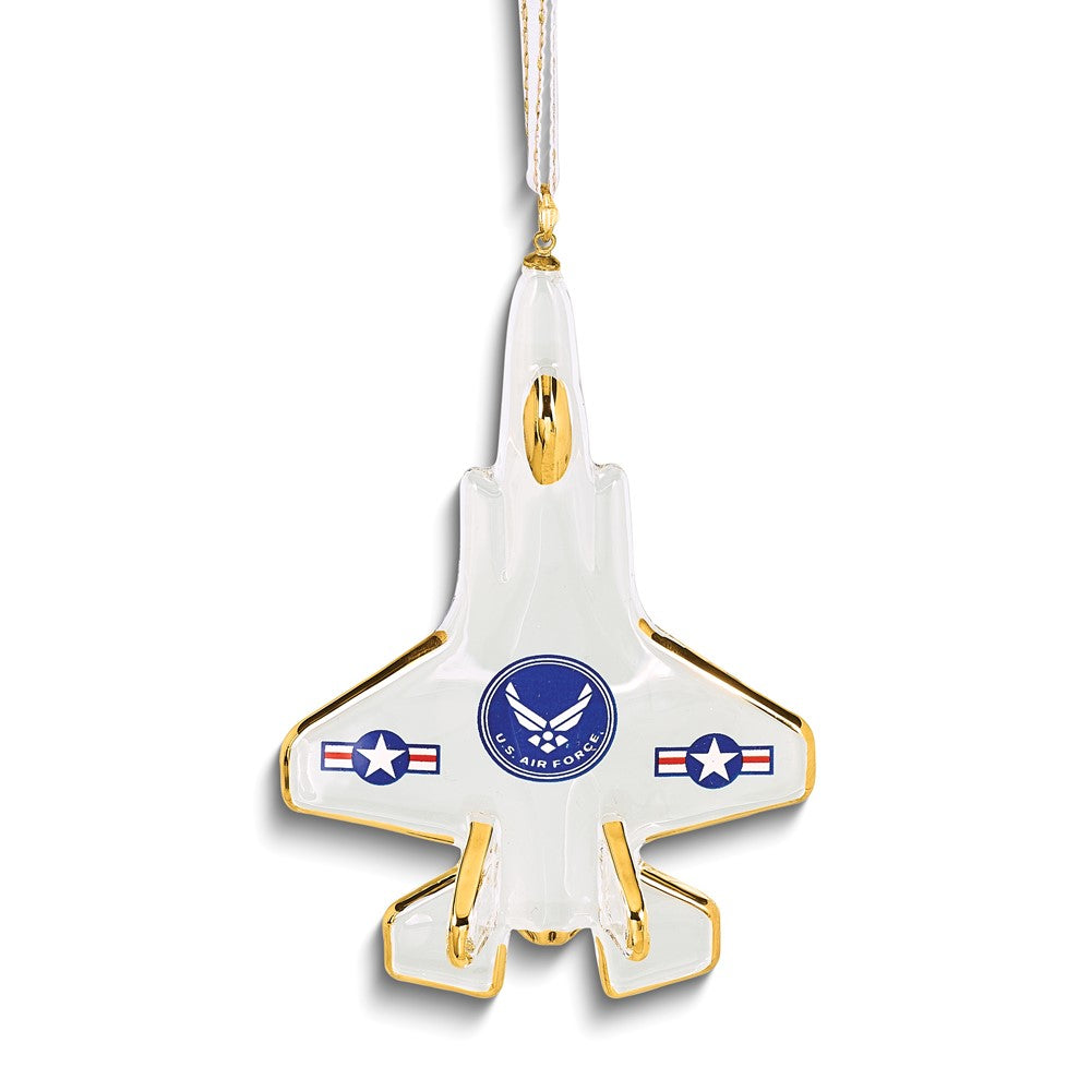 Glass Baron US Air Force Logo F-35 Jet Glass Ornament