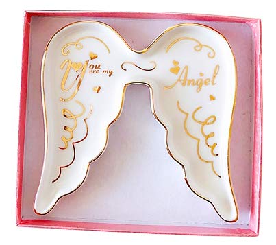 Angel Wing-Shaped Ceramic Trinket Plate and Decorative Jewelry Dish
