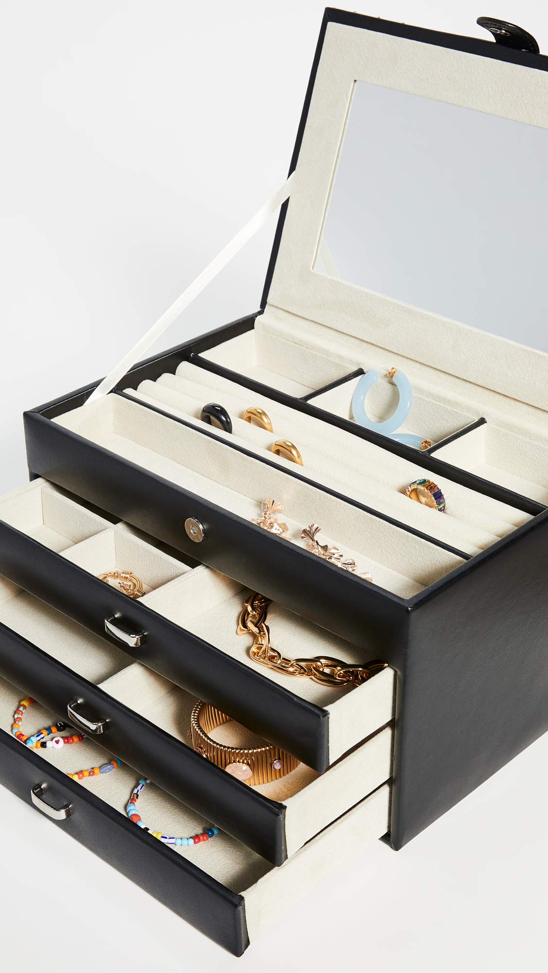 Black Leather 4-Level Jewelry Box - 11.75W x 7.75H in.