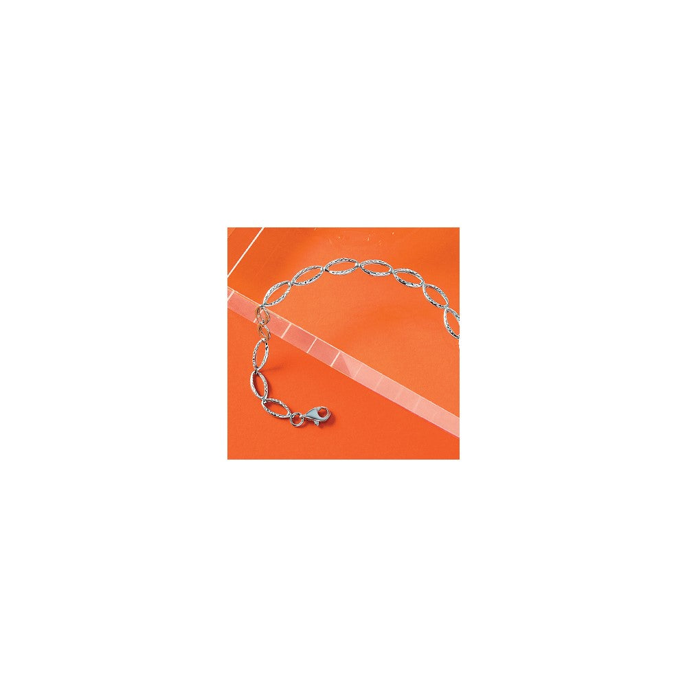 14K White Gold Polished and D/C Bracelet 7  inches