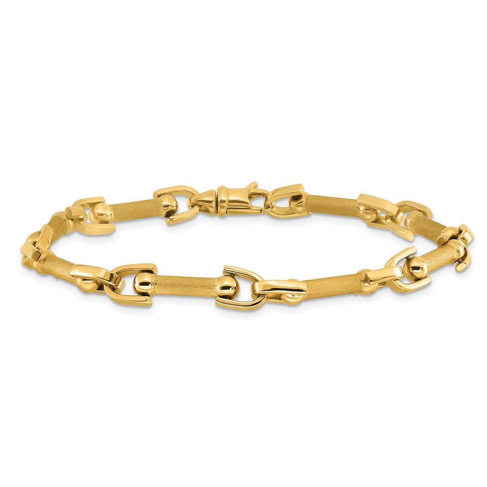 14K Polished and Satin Fancy Link Bracelet 7.75  inches