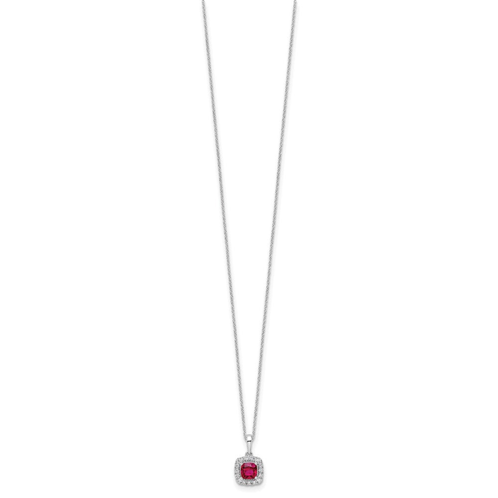 10k White Gold 1/4 carat Lab Grown Diamond VS/SI+ G+ and Created Ruby 18 inch Pendant Necklace