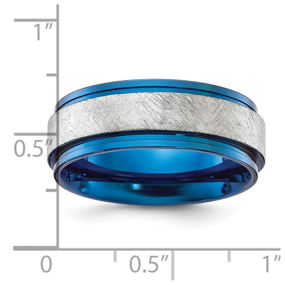 Chisel Titanium Polished with Brushed Center Blue IP-plated 8mm Band Size - 9.5