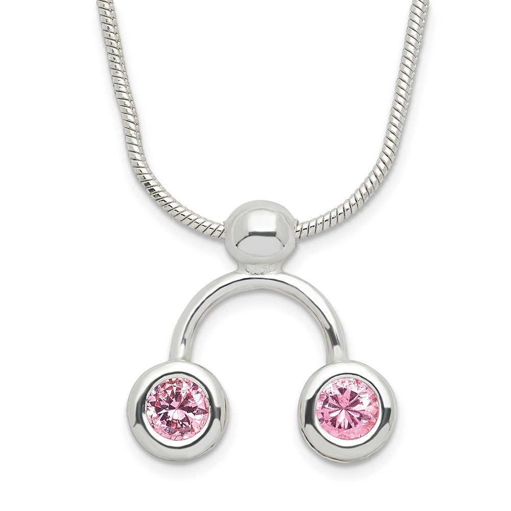Sterling Silver Double Pink CZ Necklace