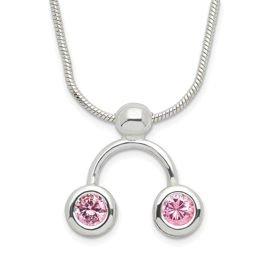 Sterling Silver Double Pink CZ Necklace