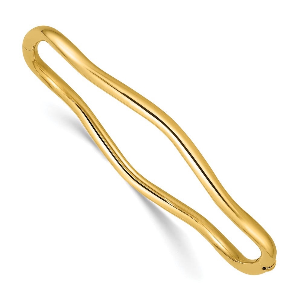 14K Polished Fancy Wavy Hinged Bangle 7.5  inches
