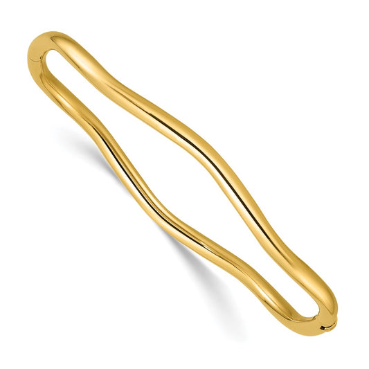 14K Polished Fancy Wavy Hinged Bangle 7.5  inches