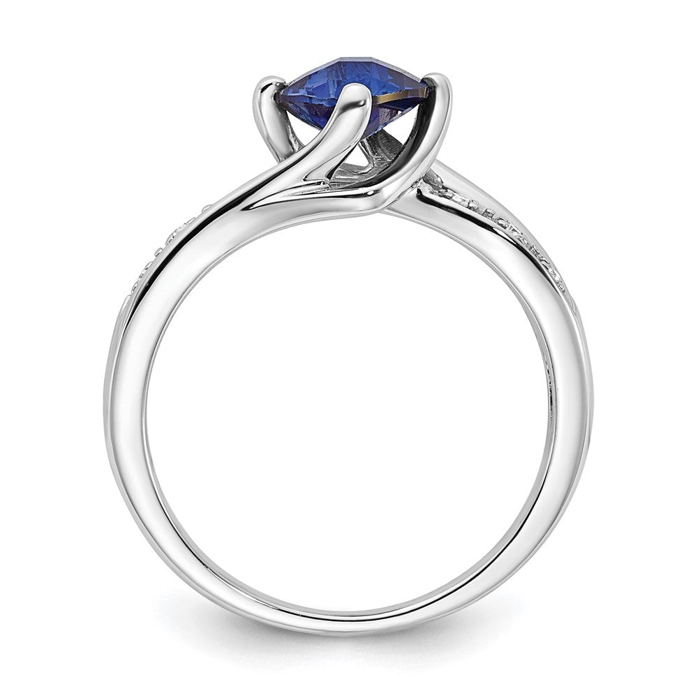 10K White Gold Created Sapphire and Diamond Ring