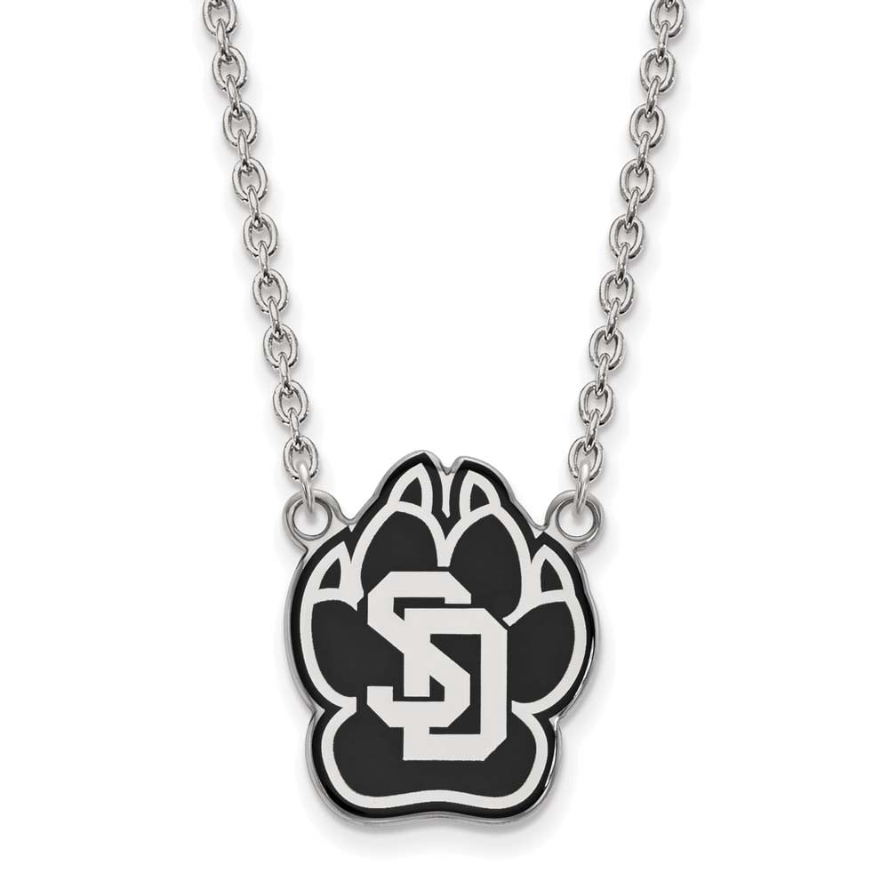LogoArt Sterling Silver University Of South Dakota Large Enamel Pendant Necklace