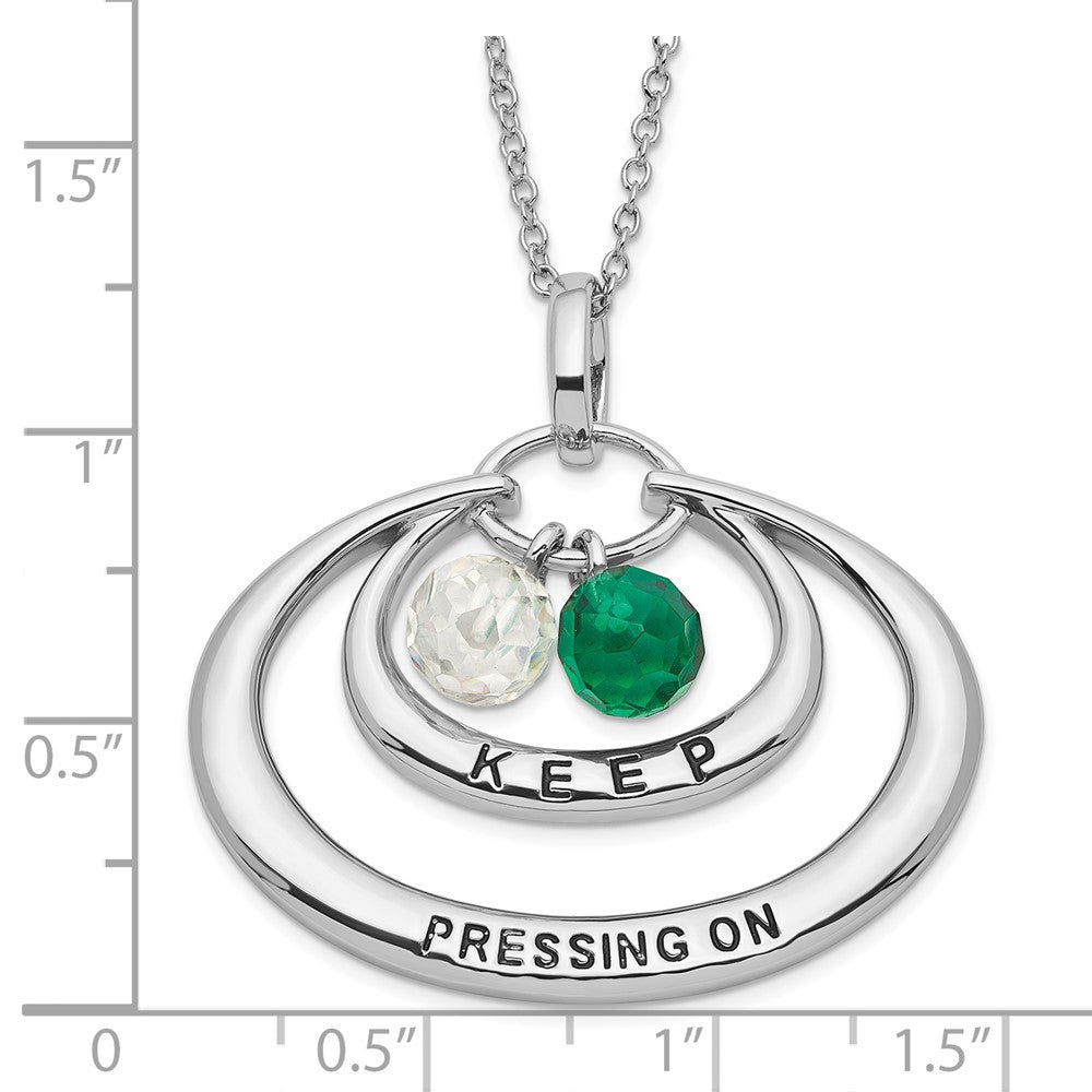 Sentimental Expressions Sterling Silver Polished & Antiqued Green & Clear CZ Keep Pressing On Necklace