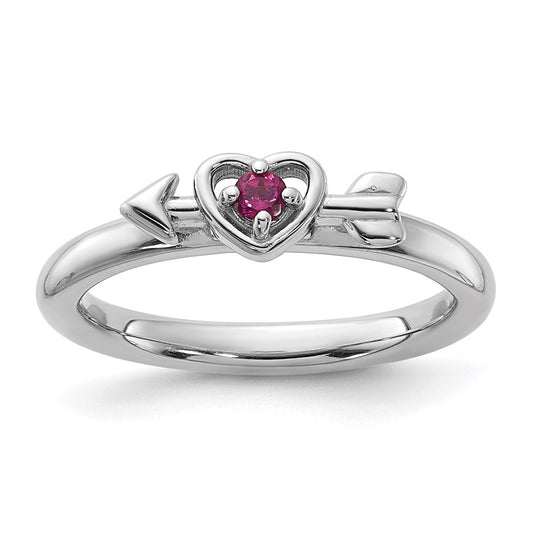 Sterling Silver Stackable Expressions Rhodium-plated Rhodolite Heart with Arrow Ring Size -6