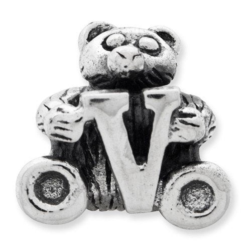 925 Sterling Silver Artisan Oxidized Reflections Letter Name Personalized Monogram Initial V Bead Charm 7.27x7.27mm Wide