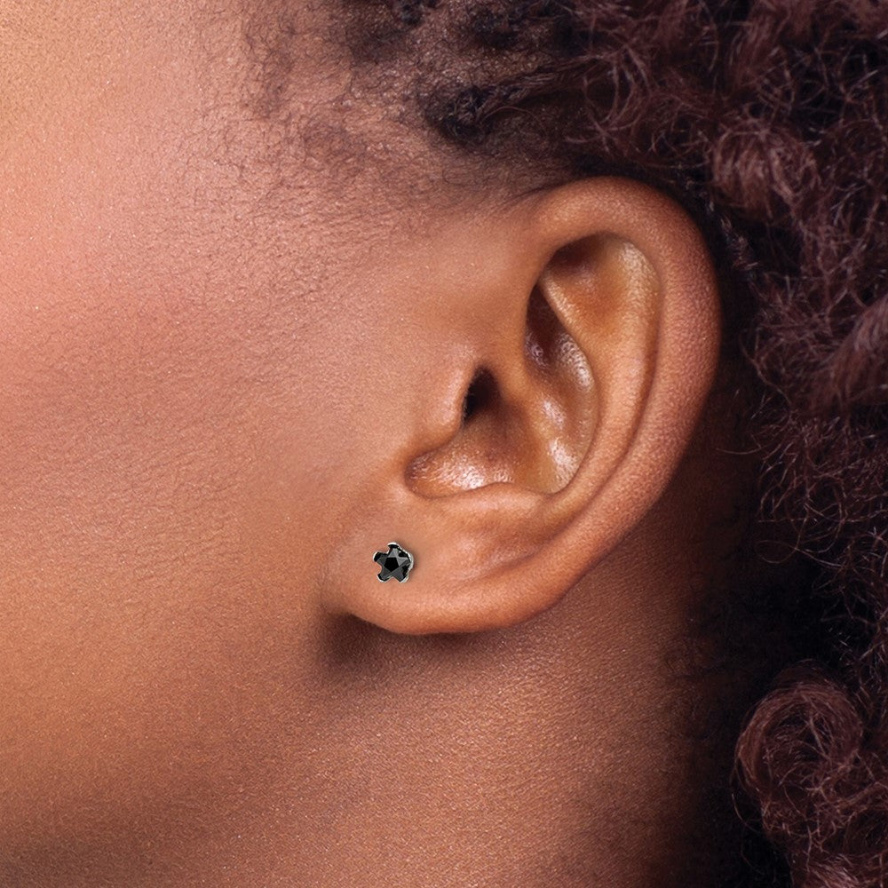 Stainless Steel Polished 4mm Black Star CZ Stud Post Earrings