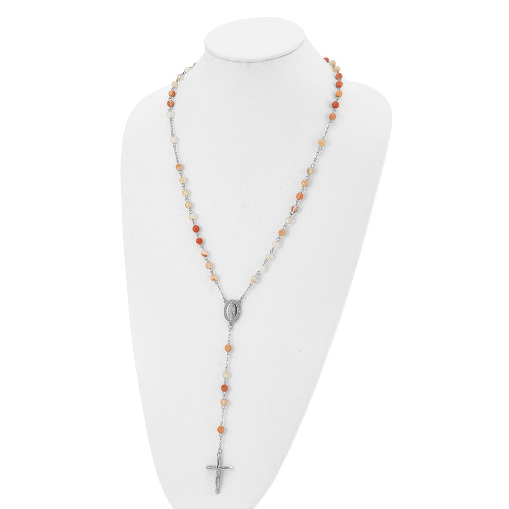 Stainless Steel Polished with Agate Beads Rosary 31 inch Necklace