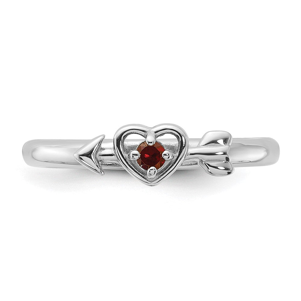 Sterling Silver Stackable Expressions Rhodium-plated Garnet Heart with Arrow Ring Size -6