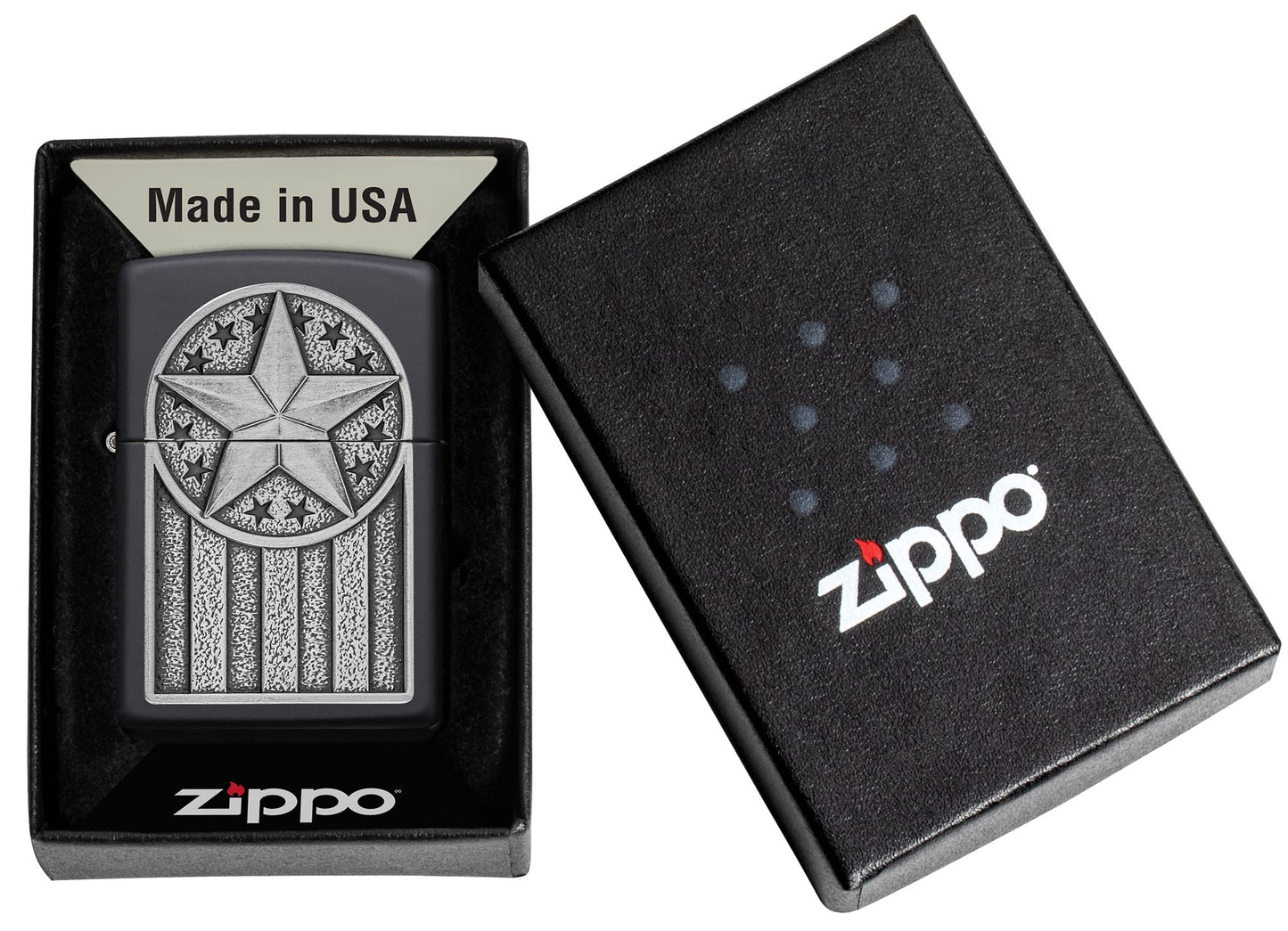 Zippo American Metal Emblem Black Matte Pocket Lighter