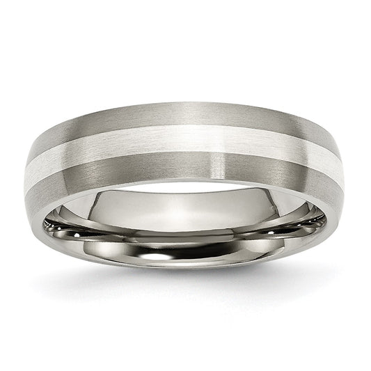 Titanium Brushed w/Sterling Silver Inlay 6mm Band Size - 11