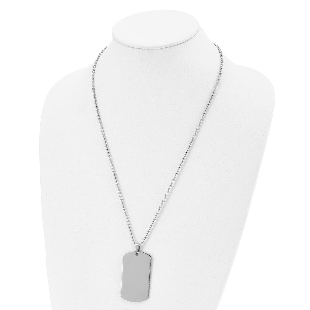 Stainless Steel Brushed & Polished Round Edge 2mm Dog Tag 24in Necklace