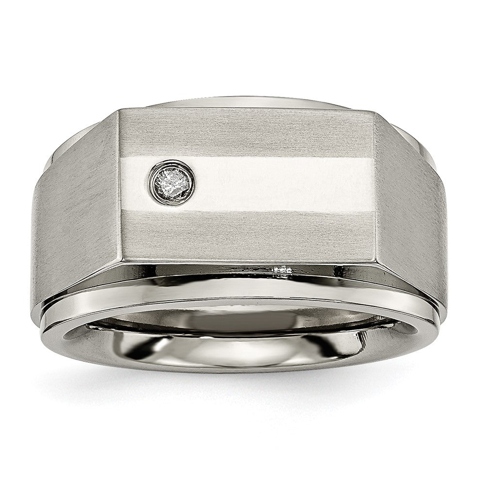 Titanium Satin and Polished 1/20ct Diamond Signet Band Size - 12.5
