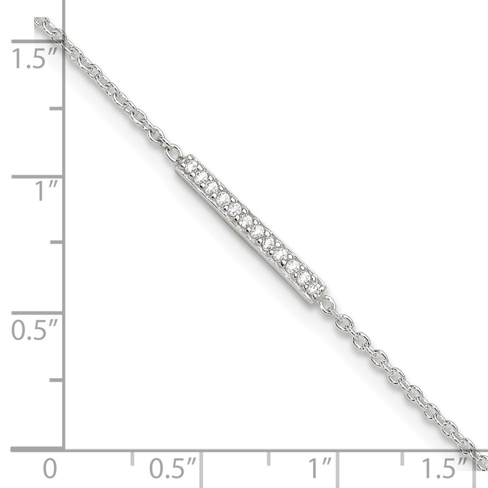 Sterling Silver Polished CZ Bar 9in Plus 1in Ext. Anklet 9 inches