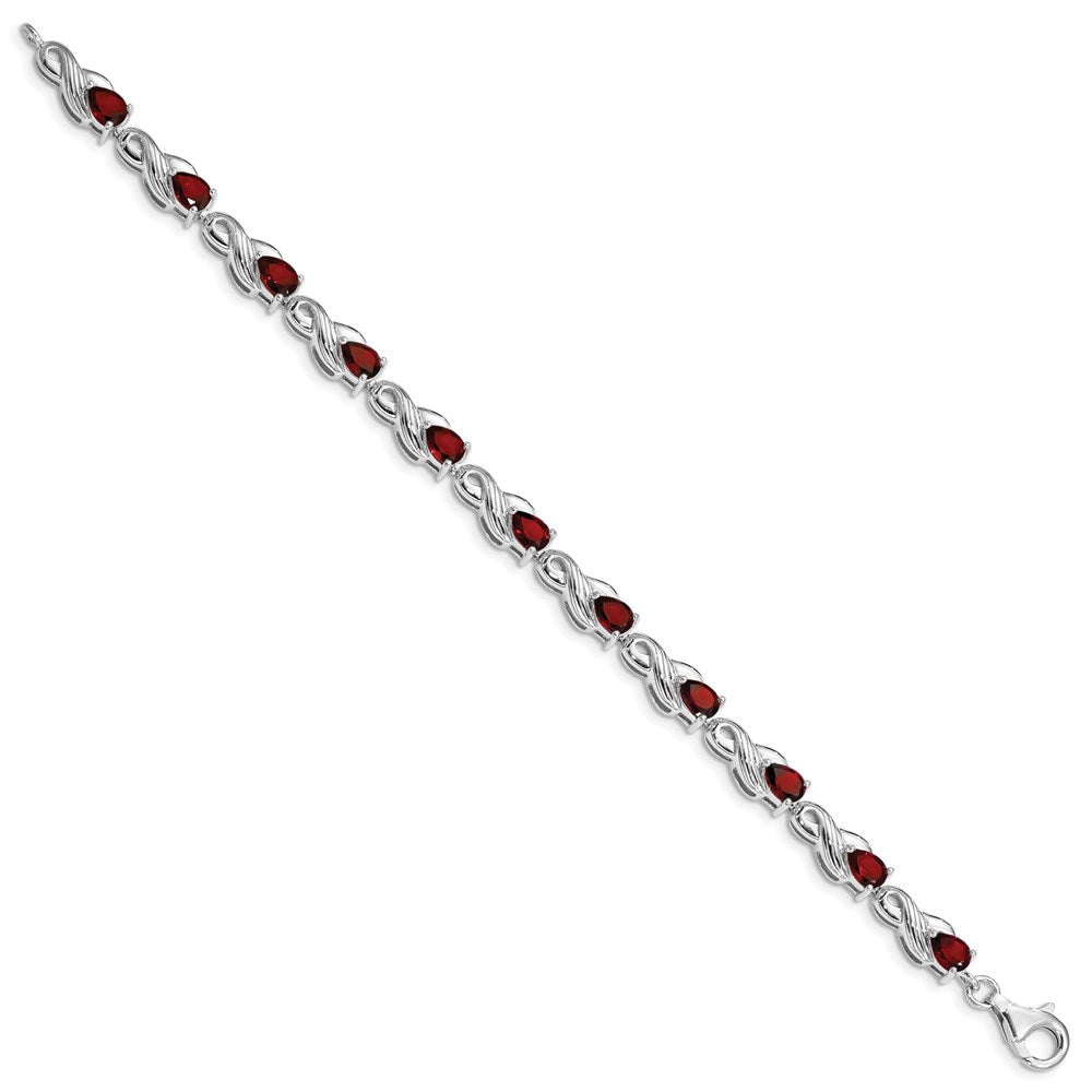 Sterling Silver Rhodium-plated Garnet Bracelet 7 inches