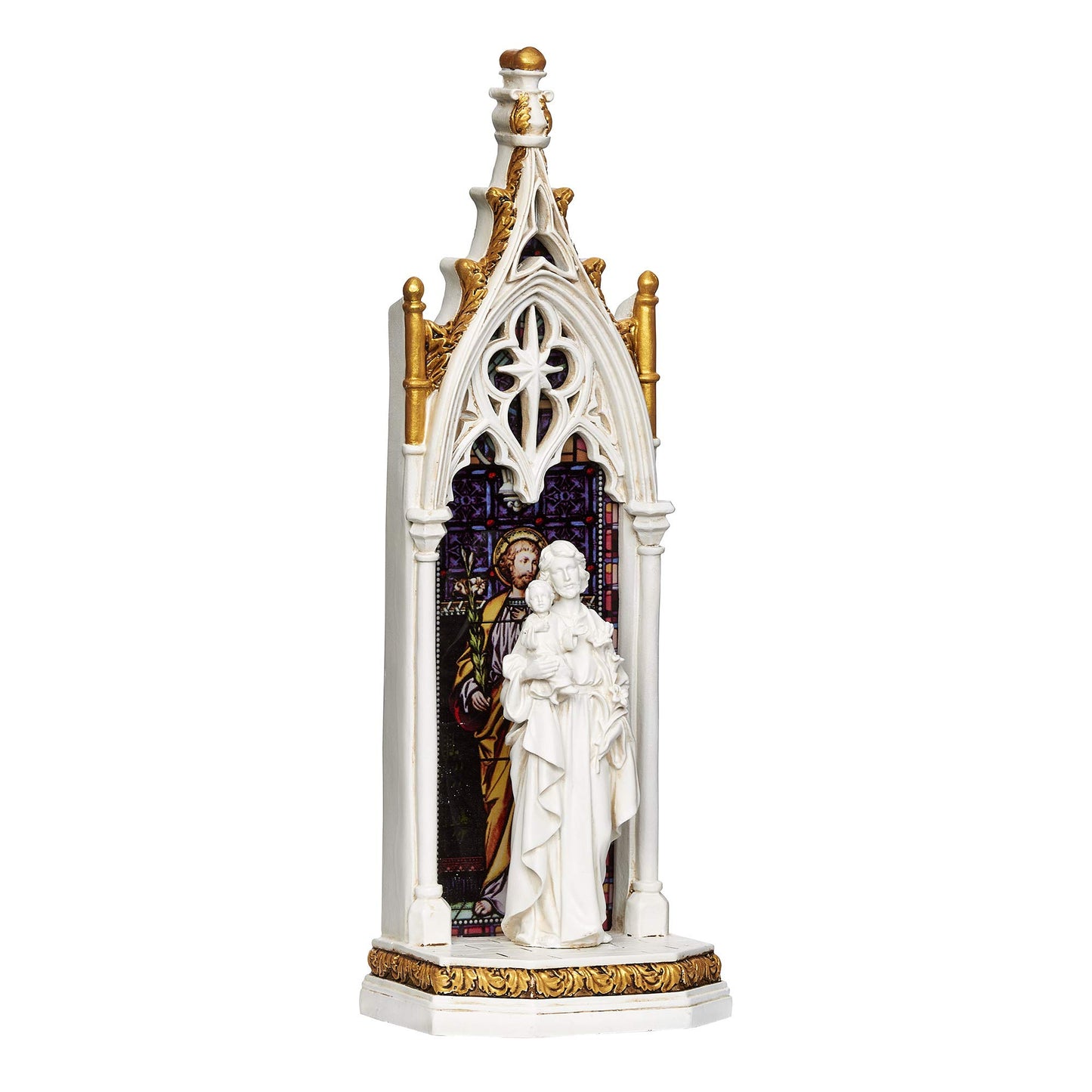 Joseph's Studio by Roman - St. Joseph and Child Holy Family Window LED Figure, Renaissance Collection, 11.75" H, Resin and Stone, Religious Gift, Decoration, Battery Operated