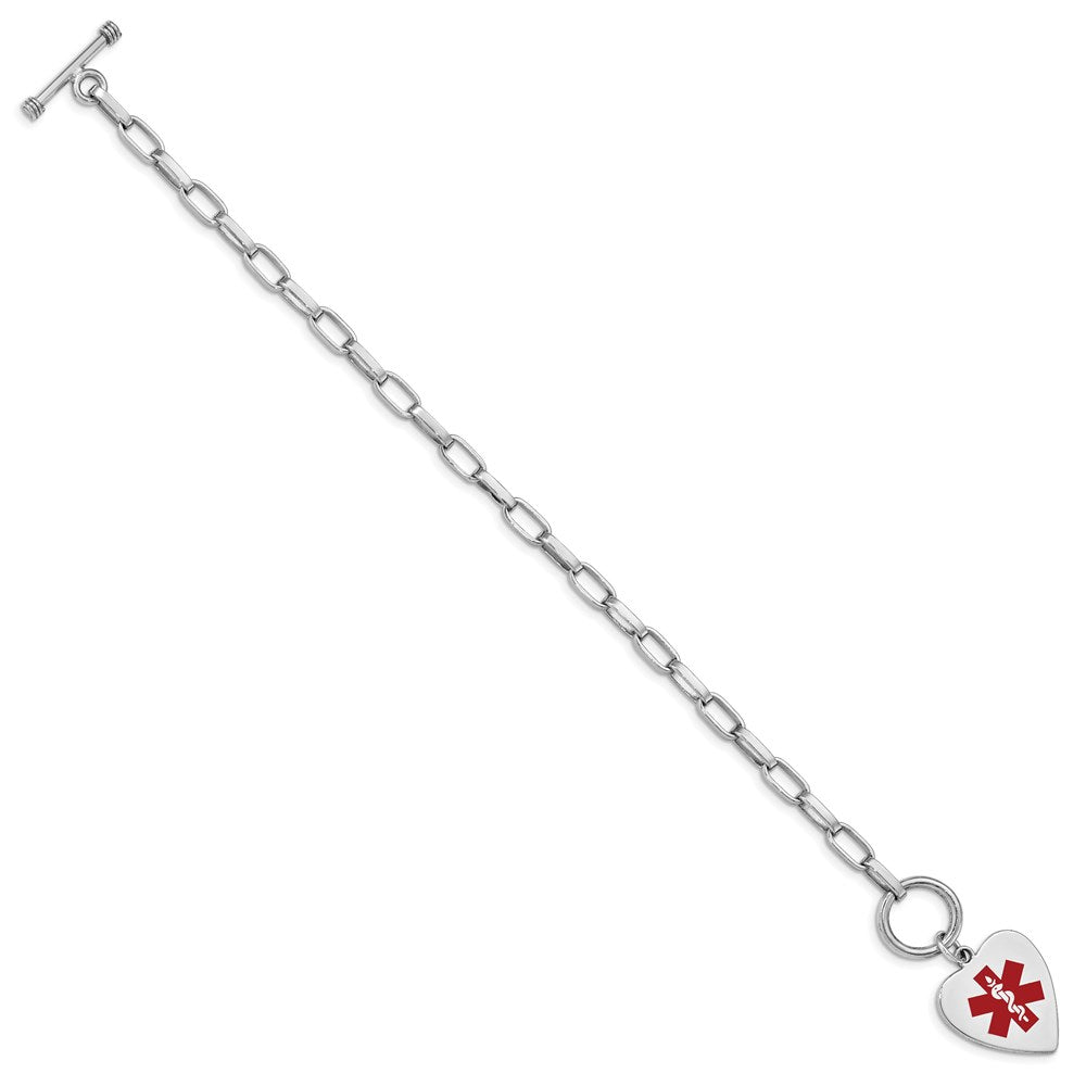 Sterling Silver Rhodium Engraveable Enamel Heart Medical ID Bracelet 7.75 inches