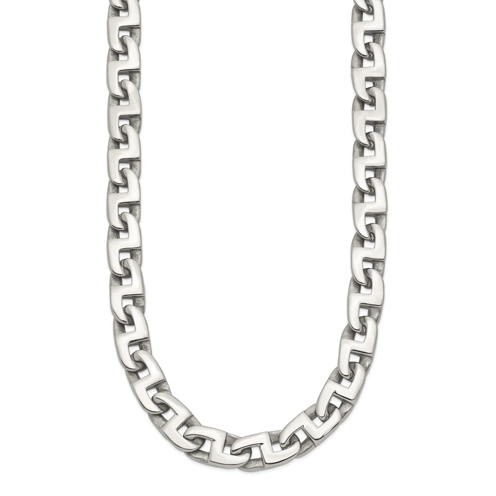 Stainless Steel Polished Fancy Square Link 24in Necklace