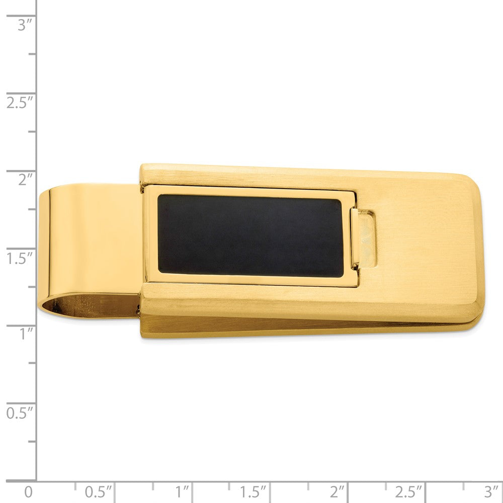 Kelly Waters Stainless Steel Yellow IP with Black Resin Flip Money Clip