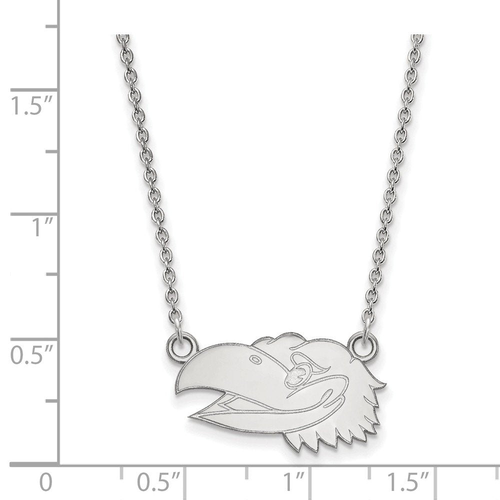 Sterling Silver Rhodium-plated LogoArt University of Kansas Jayhawk Small Pendant 18 inch Necklace QSS047UKS-18