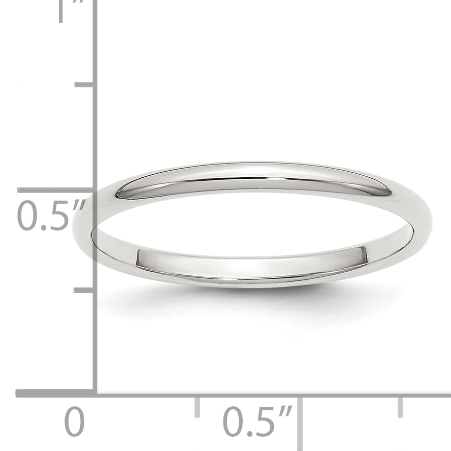 Sterling Silver Rhodium-plated 2mm Half-Round Size 9.5 Band