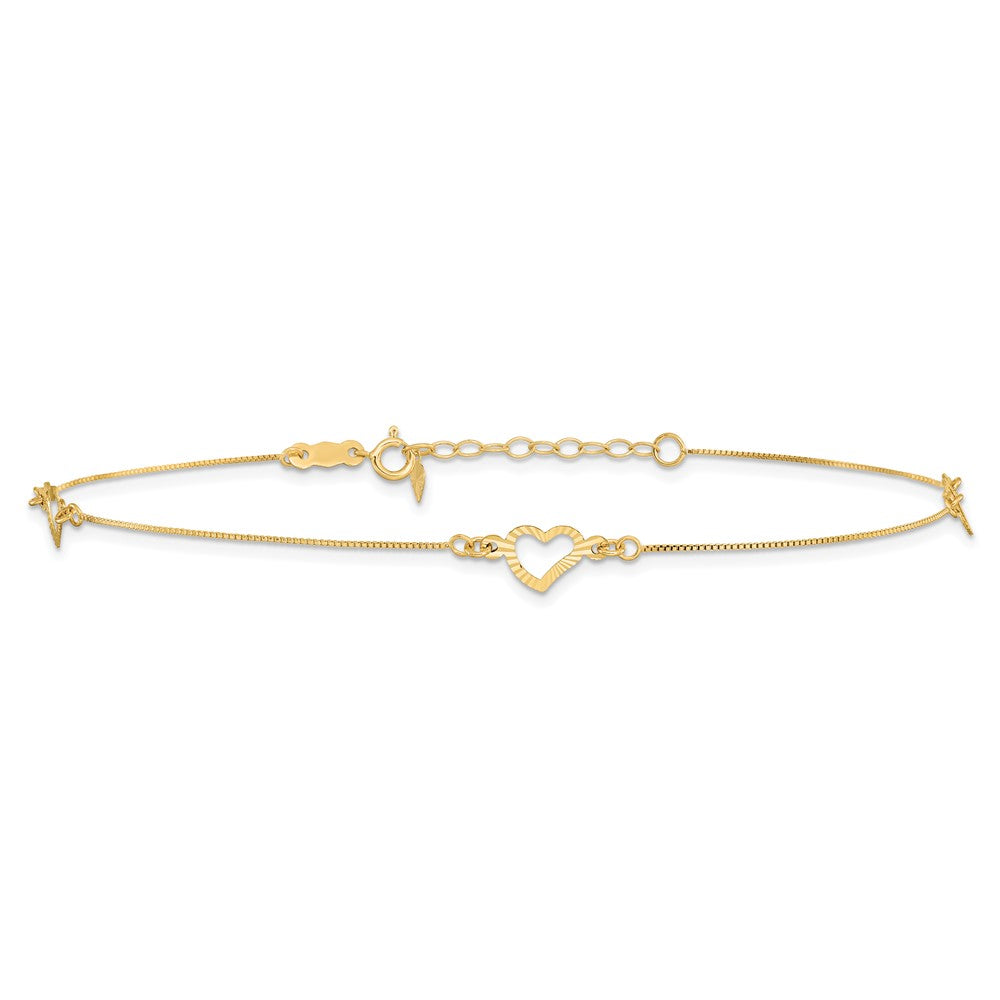 14k Adjustable Heart 9in Plus 1in ext Anklet 9 inches